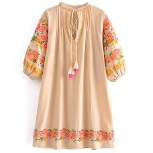 NEW! GORGEOUS BOUTIQUE EMBROIDERED BOHEMIAN GYPSY TASSEL TUNIC/DRESS-MEDIUM